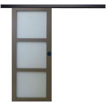 Gd Menuiseries - Porta Scorrevole Marrone Ral7006 Vitee H204 x L73 + Binario in Alluminio Fascia Nera e 2 Gusci Neri