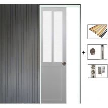 Gd Menuiseries - Porta Scorrevole Officina Bianca con vetro satinato H204 x L73 + Sistema Pocket e kit di finitura inclusi