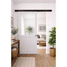 Gd Menuiseries - Porta scorrevole officina bianca H204 x L73 senza montante + binario in alluminio nero e 2 gusci