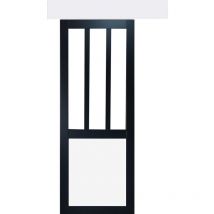 Gd Menuiseries - Porta Scorrevole Officina Nera e Pannelli Vitree Bianchi H204 x L73 + Binario in Alluminio Listello Bianco e 2 Gusci