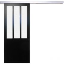 Gd Menuiseries - Porta Scorrevole Officina Vetro satinato nero H204 x L83 + Binario in Alluminio