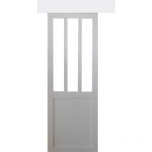 Gd Menuiseries - Porta scorrevole per officina rivestita di bianco con vetri trasparenti H204 x L73 + guida bianca + 2 gusci installati