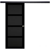 Gd Menuiseries - Porta scorrevole Telia nera 4 pannelli H204 x L73 + binario in alluminio nero e 2 gusci