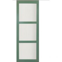 Porta Scorrevole Verde Ral 6021 Vetrata H204 x L73 + Binario in Alluminio e 2 gusci