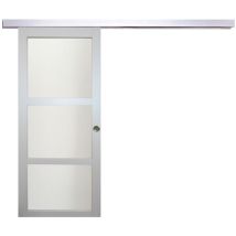 Gd Menuiseries - Porta scorrevole vetrata in tessuto grigio chiaro ral 7035 'Greyria' Modello H204 x L93 + binario Alu + 2 gusci
