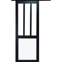 Gd Menuiseries - Porta Scorrevole Workshop Nera e Pannelli Vitree Bianchi H204 x L73 + Binario in Alluminio Nero e 2 Gusci Neri