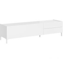 Bob Gardens - Meuble tv 1 abattant/2 tiroirs 160x42x40 cm Solaria blanc brillant