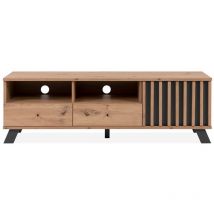 Finori - Mobile porta Tv 2 cassetti e anta con vani a giorno Medan56A colore rovere antracite