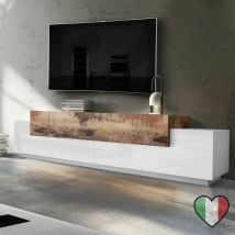 Stilprojectstore - Mobile Porta tv soggiorno Bianco Lucido e Acero Pereira l. 240 cm - Corona