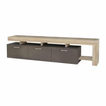 Cosma - Porta tv mobile basso 220x40x52h cm con ripiani e 3 cassetti di colore Olmo e Grigio mod. Vale