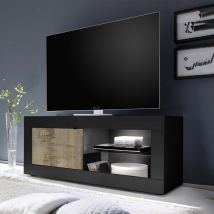 Stilprojectstore-casa E Ufficio - Mobile Porta Tv Nero, 1 Anta Pero E Vano Con Mensola Vetro L. 140 Cm- Basic