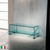 Stilprojectstore - Porta tv Vetro Curvato Trasparente c/ruote e ripiano l 100 Made in Italy - Tube & Wheels