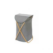 Cesto per la biancheria Bahari, design elegante con struttura in bambù, Capacità 79L, Bambù - poliestere, 40x68x46 cm, marrone - grigio - Wenko