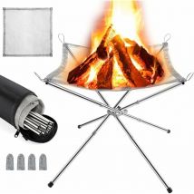 Portable Outdoor Fire Pit, Foldable BBQ/Heating Grill, Camping Fire Pit, with Carry Bag, Stainless Steel, for Patio, Camping, Garden, Travel (42 x 42