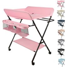 Aqrau Portable Table à Langer Pliable pour Bébé, Table à Langer avec Panier de Rangement à Côté, Hauteur Réglable, Nouveaux-Nés Design Ergonomique,
