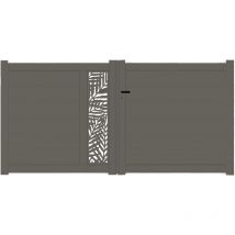 Portail aluminium battant découpe laser en kit dimensions L.3500 (entre piliers) x H.1500 mm Couleurs Gris quartz (ral 7039)