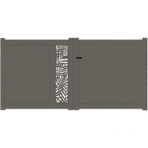 Portail aluminium battant découpe laser en kit dimensions L.4000 (entre piliers) x H.1500 mm Couleurs Gris quartz (ral 7039)
