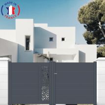 Portail aluminium battant découpe laser en kit dimensions L.3500 (entre piliers) x H.1500 mm Couleurs Gris (ral 7016)