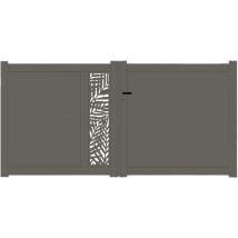 Packit - Portail Aluminium Battant Découpe Laser En Kit Dimensions L.4000 (entre Piliers) X H.1500 Mm Couleurs Gris Quartz (ral 7039)