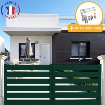 Portail aluminium battant sah en kit + Motorisation dimensions L.3500 (entre piliers) x H.1500 mm sgs Essential (vérins) Couleurs Vert (ral 6005)