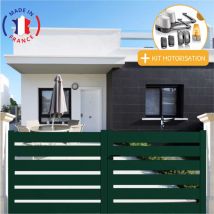 Portail aluminium battant sah en kit + Motorisation dimensions L.4000 (entre piliers) x H.1500 mm lockyvia (à bras) Couleurs Vert (ral 6005)