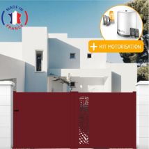 Portail Aluminium Coulissant Découpe Laser En Kit + Motorisation Dimensions L.3500 (entre Piliers) X H.1500 Mm Couleurs Rouge (ral 3004)