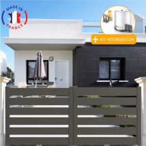 Portail aluminium coulissant SAH en kit + Motorisation dimensions L.3500 (entre piliers) X H.1500 mm Couleurs Gris quartz (RAL 7039)