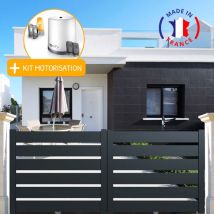 Portail aluminium coulissant sah en kit + Motorisation dimensions L.3000 (entre piliers) x H.1500 mm Couleurs Gris (ral 7016)