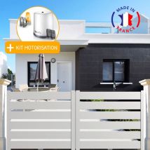 Portail aluminium coulissant sah en kit + Motorisation dimensions L.4000 (entre piliers) x H.1500 mm Couleurs Blanc (ral 9010)