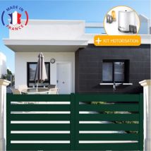 Portail aluminium coulissant sah en kit + Motorisation dimensions L.4000 (entre piliers) x H.1500 mm Couleurs Vert (ral 6005)