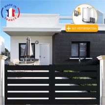 Portail aluminium coulissant sah en kit + Motorisation dimensions L.3000 (entre piliers) x H.1500 mm Couleurs Noir (ral 9005)