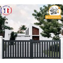 Packit - Portail aluminium battant ajouré en kit + Motorisation dimension L.3500 (entre piliers) x H.1200 mm motorisation lockyvia (à bras) Couleurs