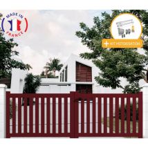 Portail aluminium battant ajouré en kit + Motorisation dimensions L.4000 (entre piliers) x H.1200 mm sgs Essential (vérins) Couleurs Rouge (ral 3004)