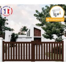 Portail aluminium battant ajouré en kit + Motorisation dimensions L.3500 (entre piliers) x H.1200 mm sgs Essential (vérins) Couleurs Marron (ral 1247)