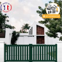 Portail aluminium battant ajouré en kit + Motorisation dimensions L.4000 (entre piliers) x H.1200 mm lockyvia (à bras) Couleurs Vert (ral 6005)