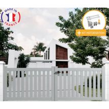 Packit - Portail aluminium battant ajouré en kit + Motorisation dimensions L.3500 (entre piliers) x H.1200 mm sgs Essential (vérins) Couleurs Gris