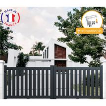 Packit - Portail Aluminium Battant Ajouré En Kit + Motorisation Dimensions L.3000 (entre Piliers) X H.1200 Mm Sgs Essential (vérins) Couleurs Gris (