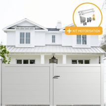 Portail aluminium battant plein en kit + Motorisation dimensions L.3000 (entre piliers) x H.1700 mm sgs Essential (vérins) Couleurs Blanc (ral 9010)