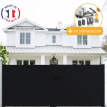 Portail aluminium battant plein en kit + Motorisation dimensions L.4000 (entre piliers) x H.1500 mm lockyvia (à bras) Couleurs Noir (ral 9005)