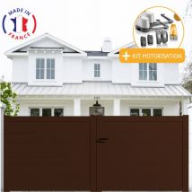 Portail aluminium battant plein en kit + Motorisation dimensions L.4000 (entre piliers ) x H.1700 mm lockyvia (à bras) Couleurs Marron (ral 1247)