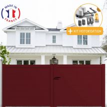 Portail aluminium battant plein en kit + Motorisation dimensions L.4000 (entre piliers) x H.1500 mm lockyvia (à bras) Couleurs Rouge (ral 3004)