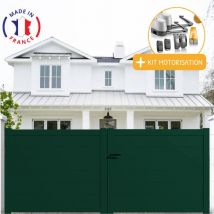 Portail aluminium battant plein en kit + Motorisation dimensions L.4000 (entre piliers ) x H.1700 mm lockyvia (à bras) Couleurs Vert (ral 6005)