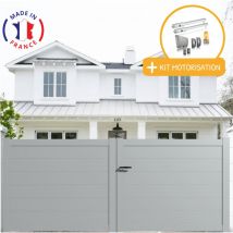 Packit - Portail aluminium battant plein en kit + Motorisation dimensions L.3000 (entre piliers) x H.1500 mm sgs Essential (vérins) Couleurs Gris