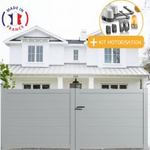Portail aluminium battant plein en kit + Motorisation dimensions L.4000 (entre piliers ) X H.1700 mm LOCKYVIA (à bras) Couleurs Gris clair (RAL 7035)