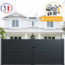 Portail aluminium battant plein en kit + Motorisation dimensions L.3000 (entre piliers) x H.1700 mm lockyvia (à bras) Couleurs Gris (ral 7016)