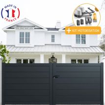 Packit - Portail Aluminium Battant Plein En Kit + Motorisation Dimensions L.3000 (entre Piliers) X H.1700 Mm Lockyvia (à Bras) Couleurs Gris (ral 7016
