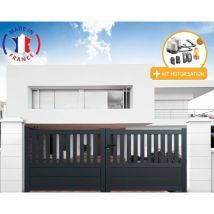 Packit - Portail aluminium battant semi-ajouré en kit + Motorisation dimension L.3000 (entre piliers) x H.1300 mm motorisation lockyvia (à bras)
