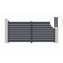 Portail battant 3,5m vogel H.180cm alu gris + 2 poteaux 20x20cm H.190cm