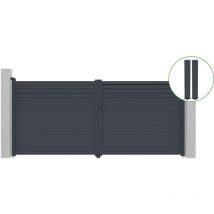 Portail battant 4m carpatia H.180cm alu gris + 2 poteaux 20x20cm H.190cm