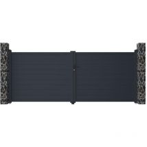 Vente-unique - Portail battant aluminium plein L397 x H166 cm anthracite - nazario